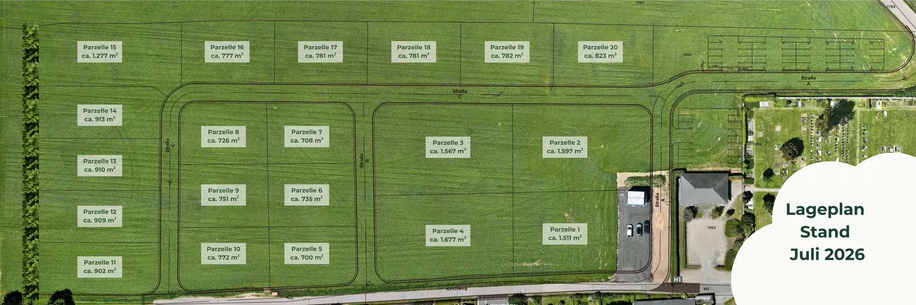 Lageplan des Wohngebiets Fernblick H&ouml;ckendorf mit eingezeichneten Parzellen und Stra&szlig;en